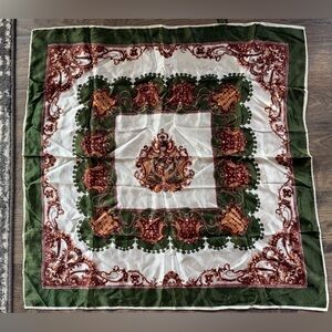 Vintage Green White Floral Royal Heraldic Crest Decorative Square Scarf